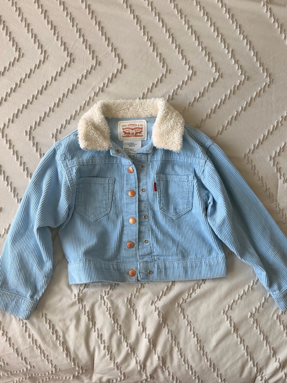Levi's Kids Light Blue Corduroy Jacket with Cream Sherpa Collar